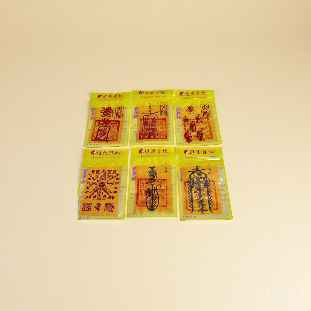 The six Taoist talismans of Putuo Mountain, namely the cinnabar talisman, the yellow peace talisman, the Wenchang Talisman, the Five Thunder Purple Wisteria High Illumination Talisman to ward off villains and bring good luck