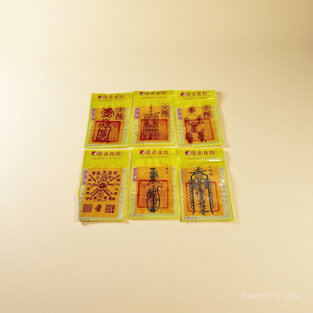 The six Taoist talismans of Putuo Mountain, namely the cinnabar talisman, the yellow peace talisman, the Wenchang Talisman, the Five Thunder Purple Wisteria High Illumination Talisman to ward off villains and bring good luck details Picture
