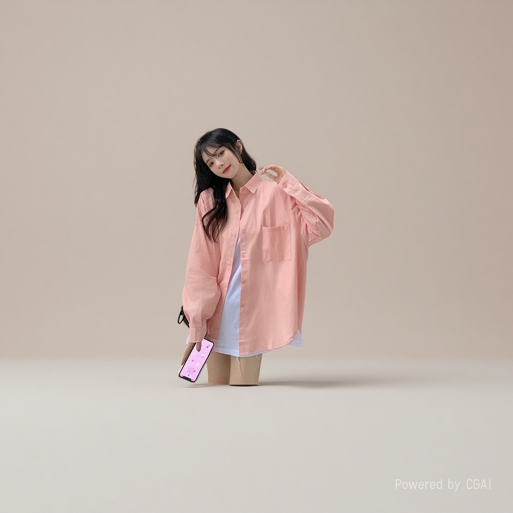 女士淡粉色长袖刺绣时尚衬衫女款女装 
