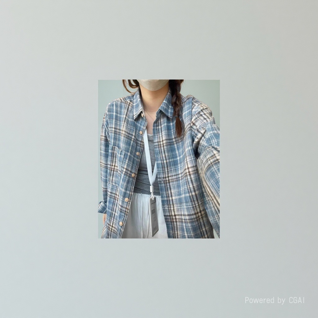 女式蓝黑白格子刺绣长袖衬衫女装时尚女士衬衫