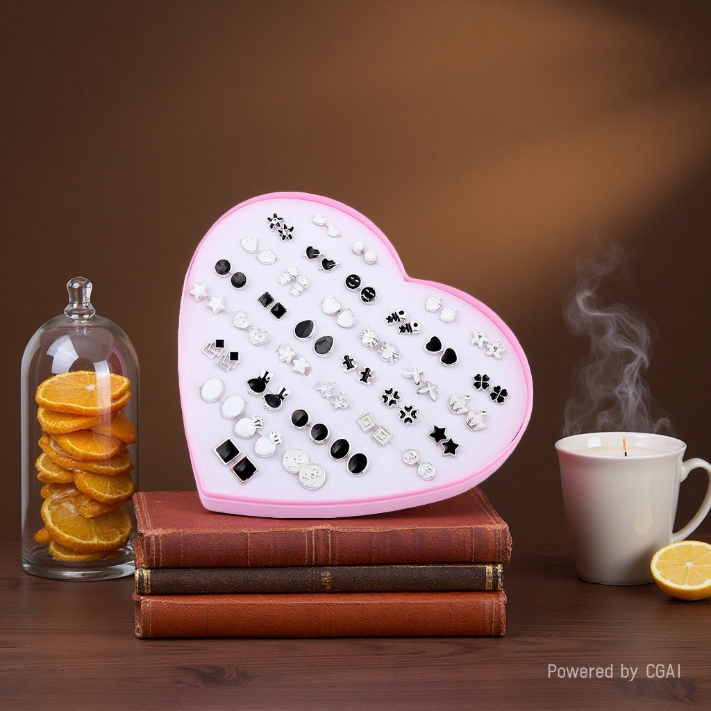 Korean version new heart-shaped box ear studs, golden plastic oil-dripping ear stud accessories, 2-yuan store supply, direct supply from ear stud manufacturer, 092011731 details Picture