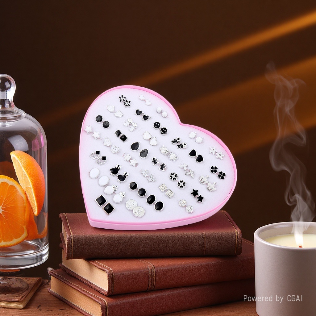 Korean version new heart-shaped box ear studs, golden plastic oil-dripping ear stud accessories, 2-yuan store supply, direct supply from ear stud manufacturer, 092011731 Application Scenario