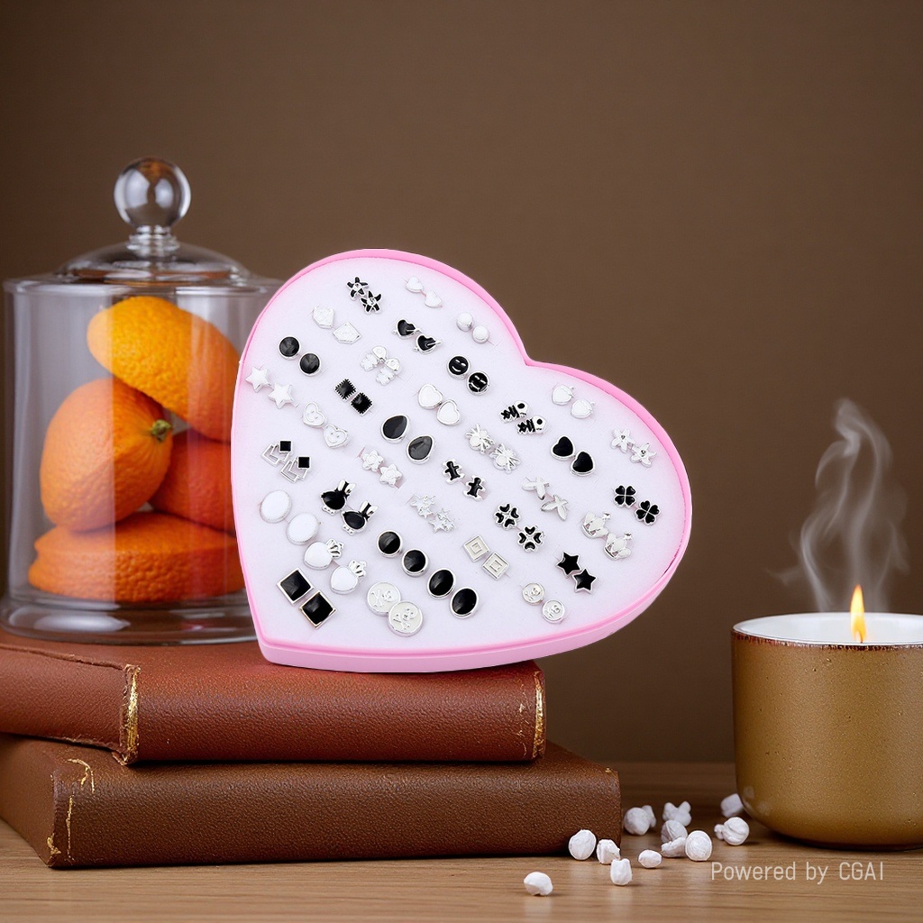 Korean version new heart-shaped box ear studs, golden plastic oil-dripping ear stud accessories, 2-yuan store supply, direct supply from ear stud manufacturer, 092011731 Specification image