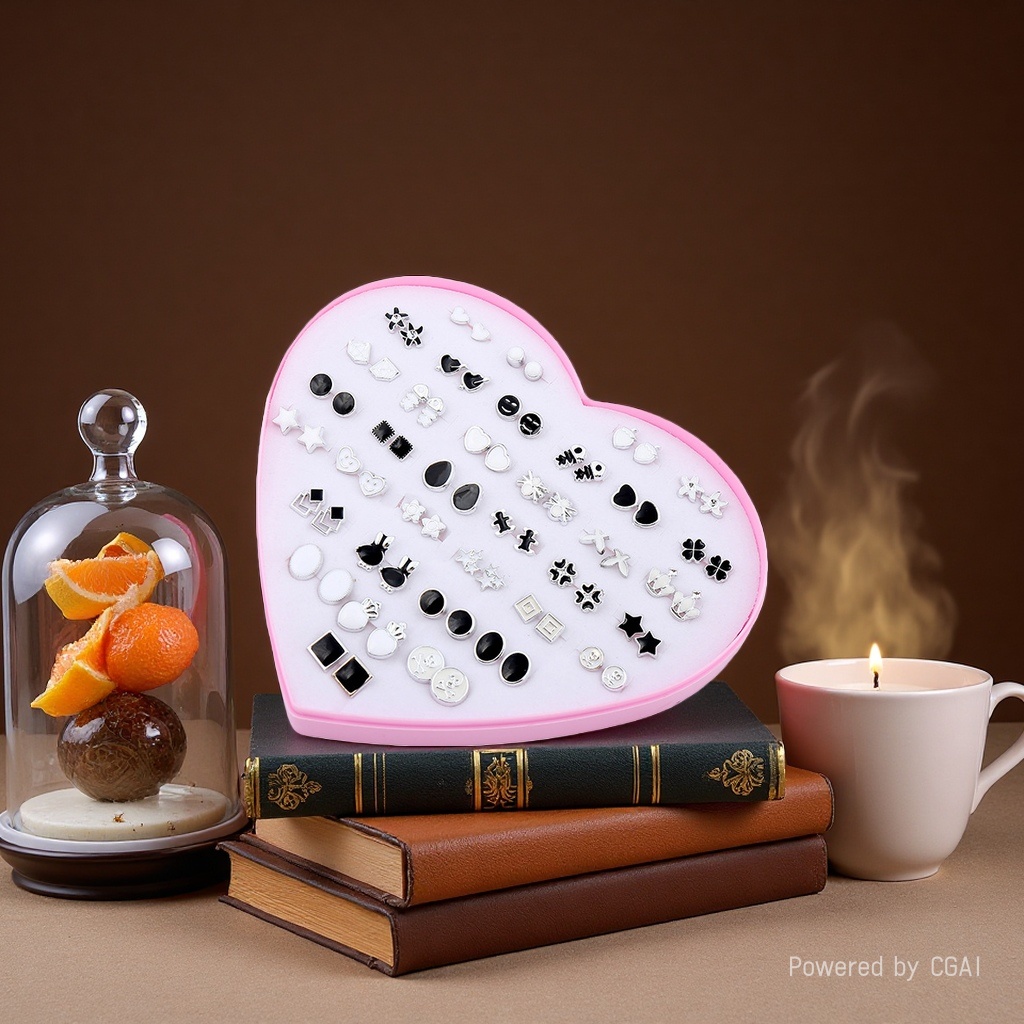 Korean version new heart-shaped box ear studs, golden plastic oil-dripping ear stud accessories, 2-yuan store supply, direct supply from ear stud manufacturer, 092011731