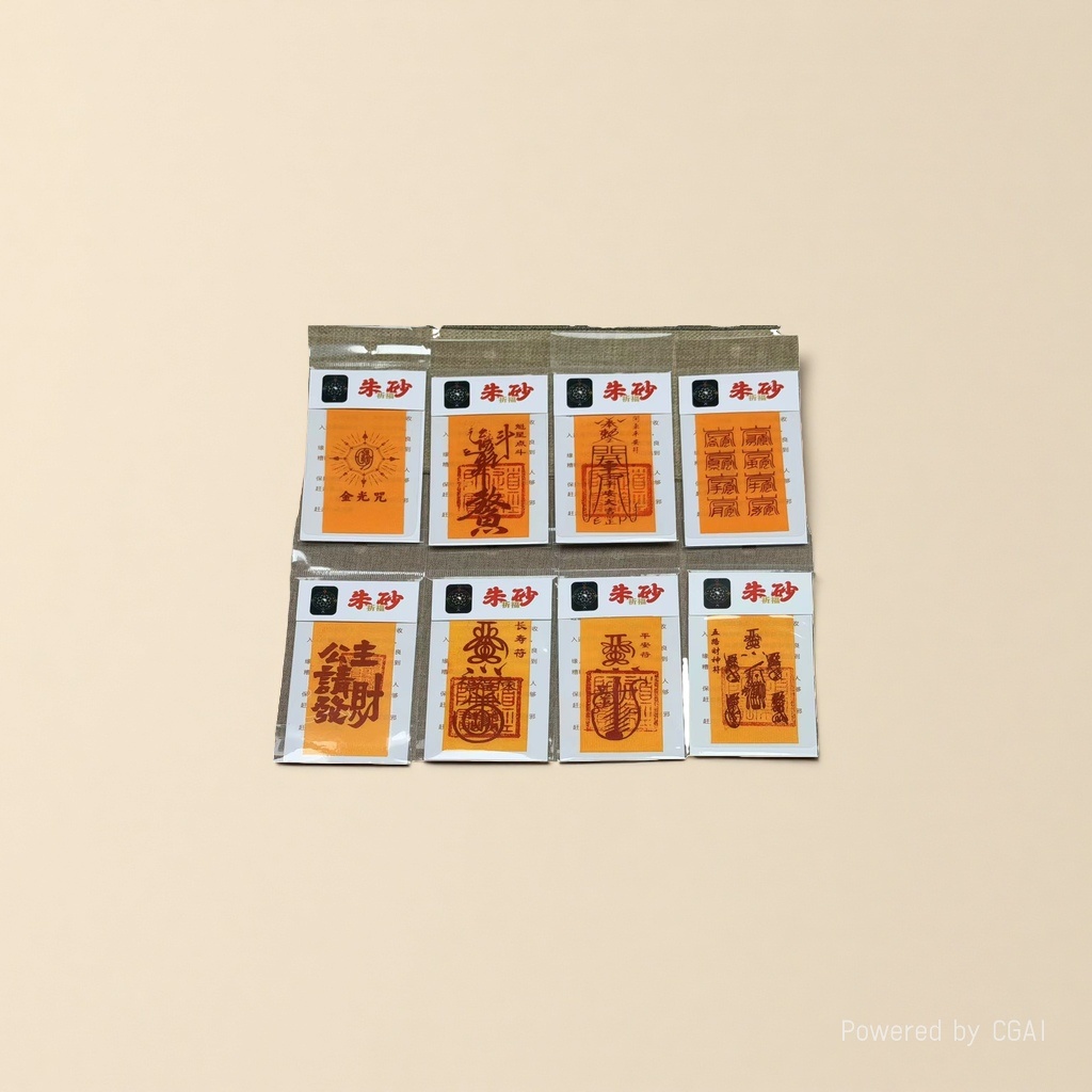 Religious ritual implements: cinnabar amulets, peace amulets, paper gongs, Holy Mother and Emperor flags, Taoist items Specification image