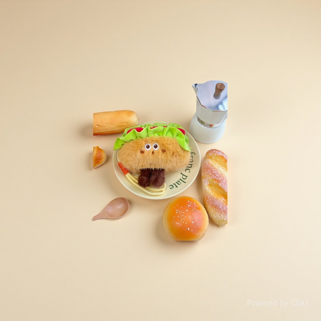 Cute hamburger and French fries plush pendants, sushi croissants, creative food figurines, decorative items, cartoon keychain dolls