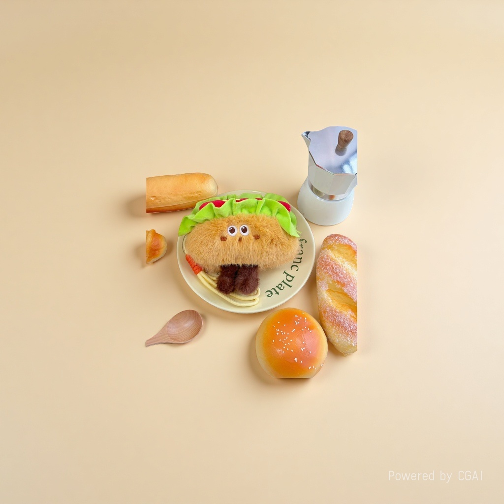 Cute hamburger and French fries plush pendants, sushi croissants, creative food figurines, decorative items, cartoon keychain dolls Specification image