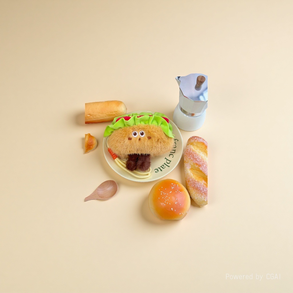 Cute hamburger and French fries plush pendants, sushi croissants, creative food figurines, decorative items, cartoon keychain dolls details Picture