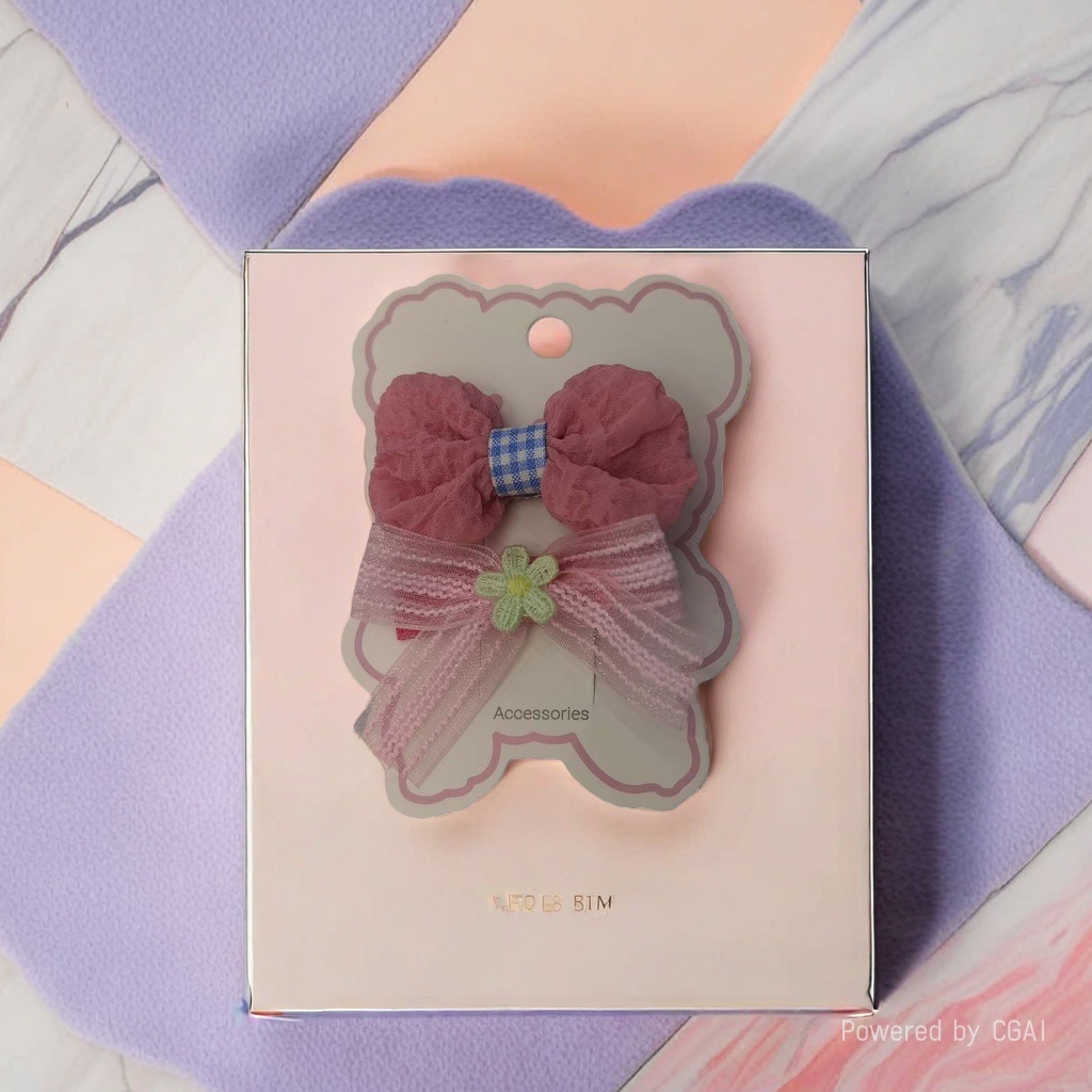 Pink bow hair accessories with a sweet and cute girlish style and other hair accessories