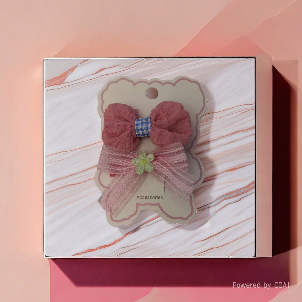 Pink bow hair accessories with a sweet and cute girlish style and other hair accessories Application Scenario