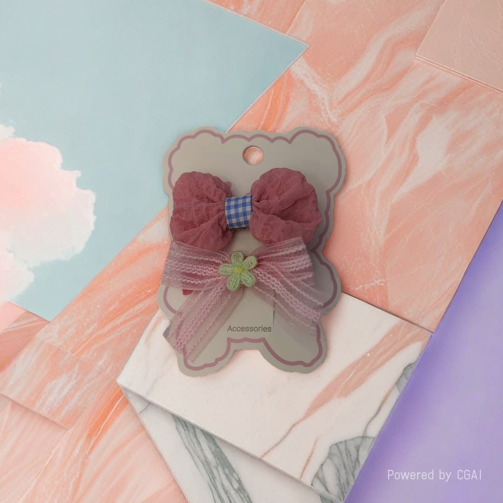 Pink bow hair accessories with a sweet and cute girlish style and other hair accessories details Picture