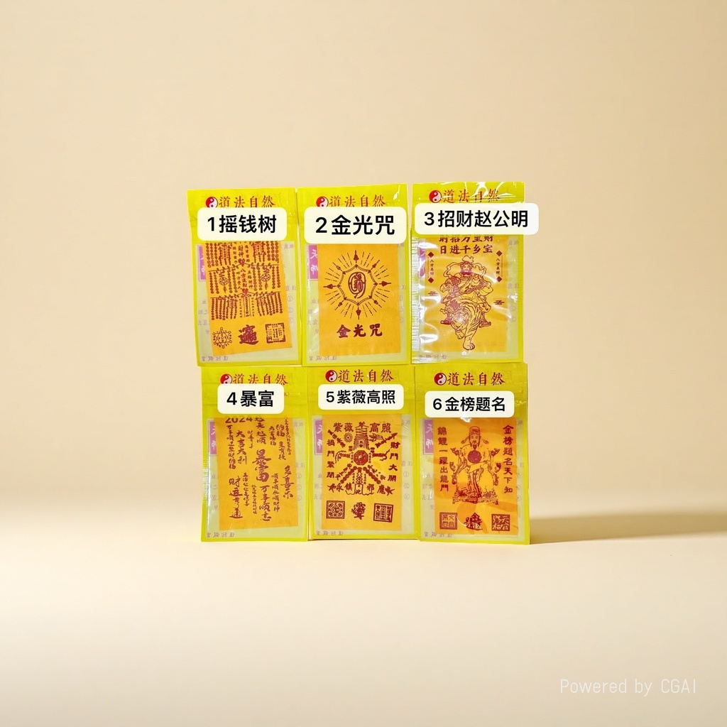 The Taoist talisman of Putuo Mountain, cinnabar talisman, Money tree, Golden Light Mantra, wealth Attraction, Zhao Gongming's sudden wealth, Purple crape myrtle shining brightly, and success in the Golden list Application Scenario