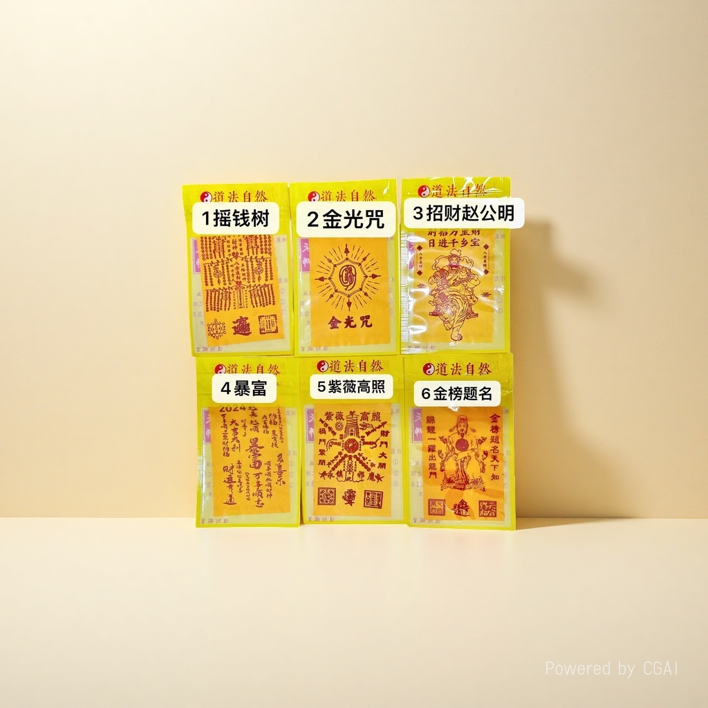 The Taoist talisman of Putuo Mountain, cinnabar talisman, Money tree, Golden Light Mantra, wealth Attraction, Zhao Gongming's sudden wealth, Purple crape myrtle shining brightly, and success in the Golden list details Picture