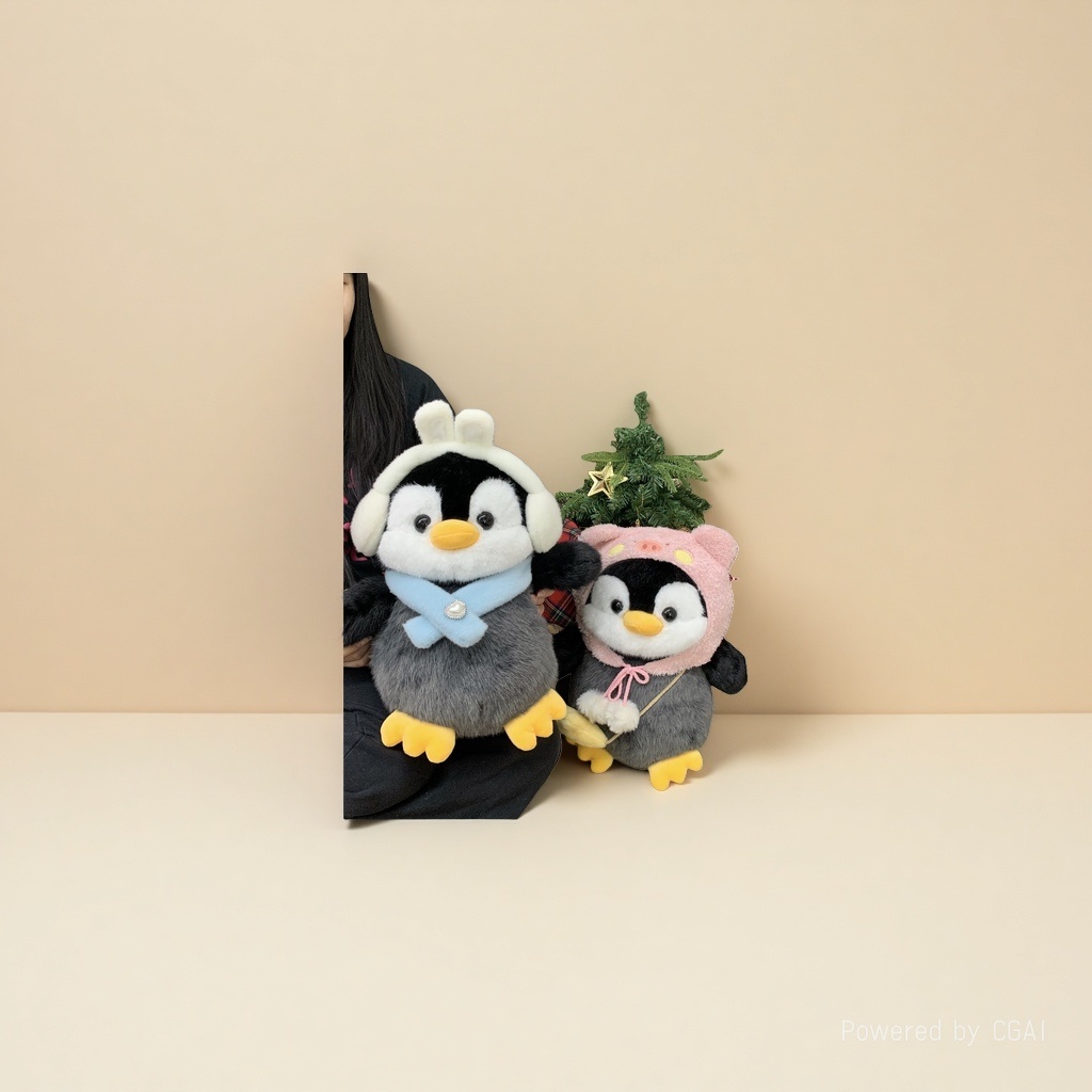 Cartoon hooded little penguin plush toy scarf earmuffs penguin doll Winter edition Penguin doll claw machine doll