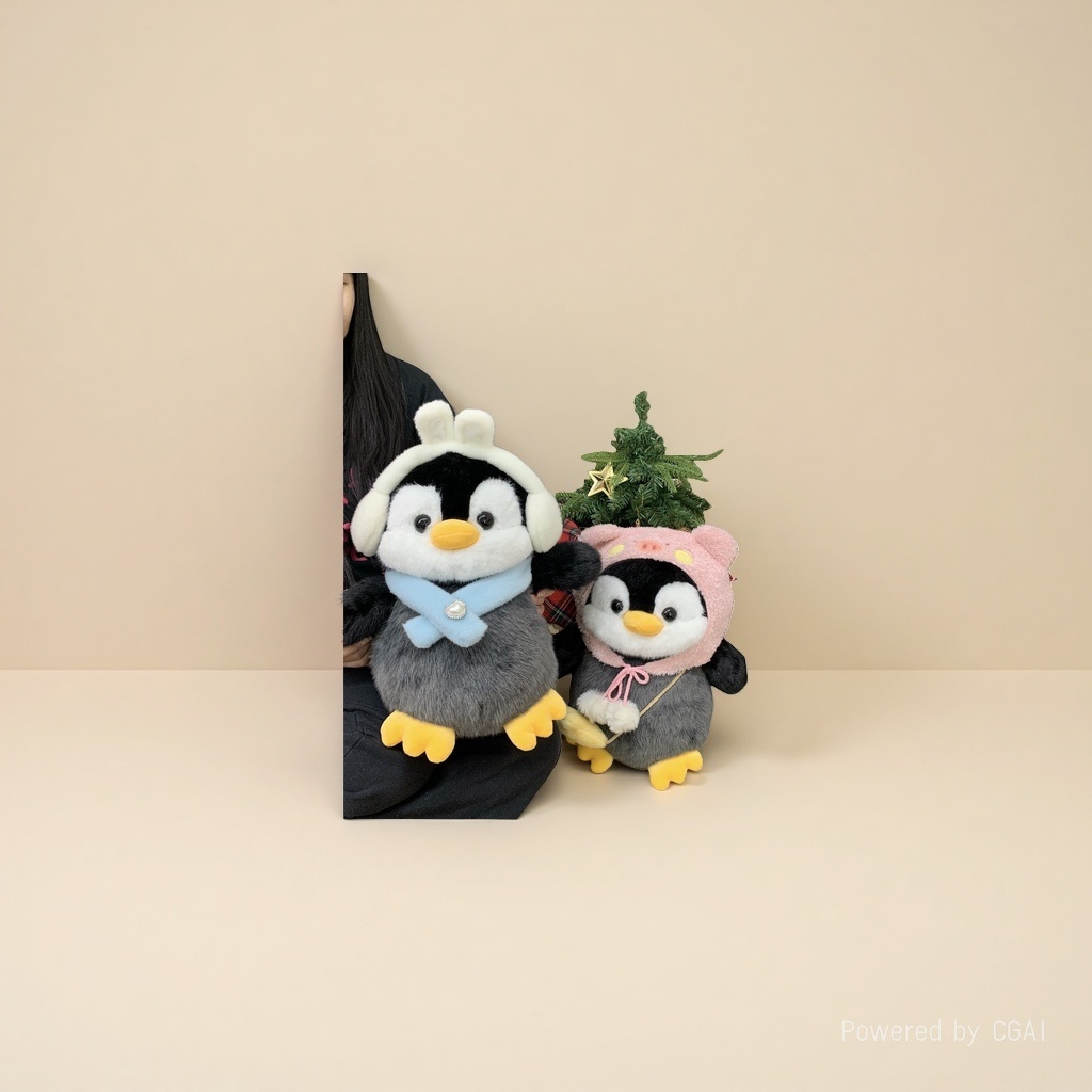 Cartoon hooded little penguin plush toy scarf earmuffs penguin doll Winter edition Penguin doll claw machine doll details Picture