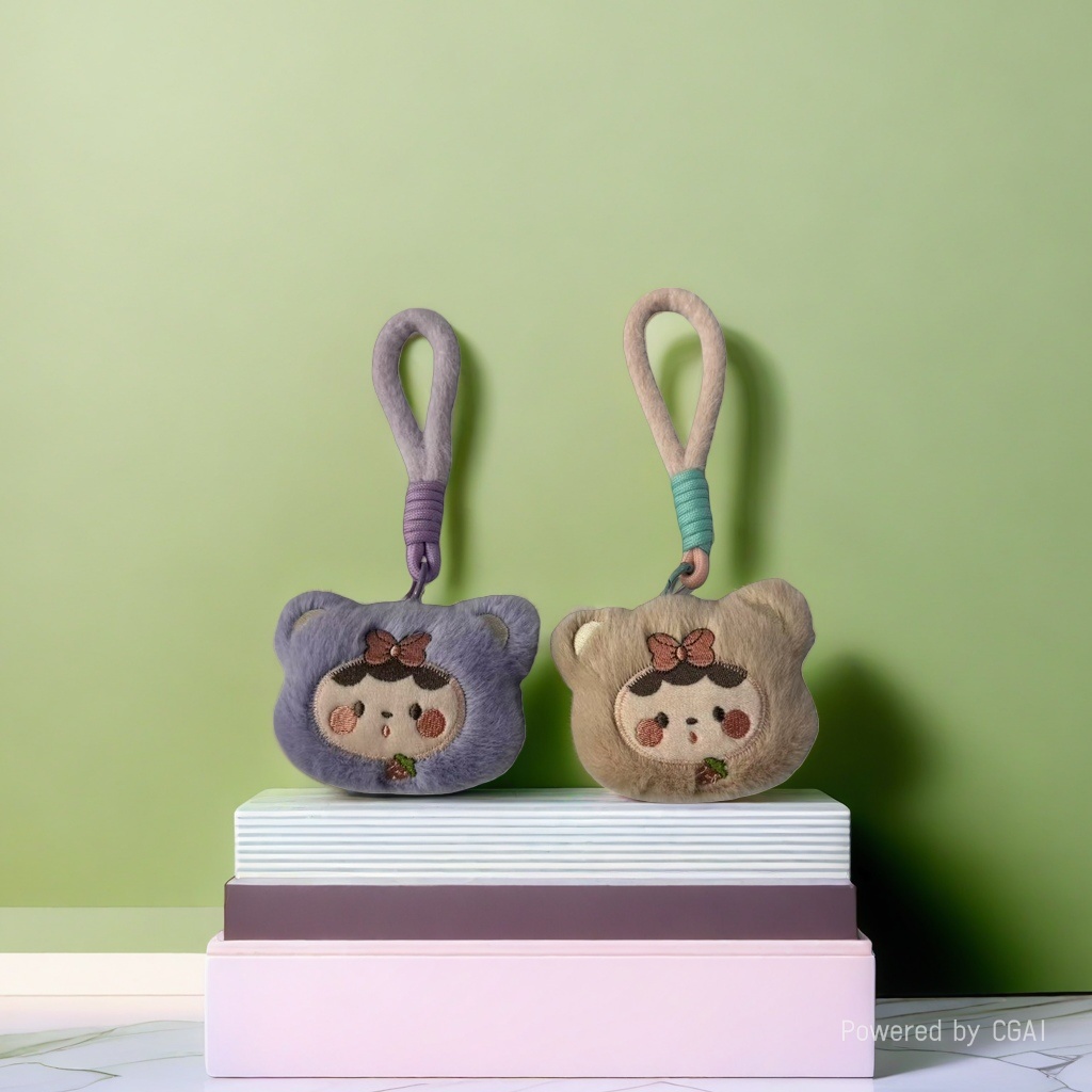 Doll keychain pendant with pull-down button design key chain accessory Application Scenario