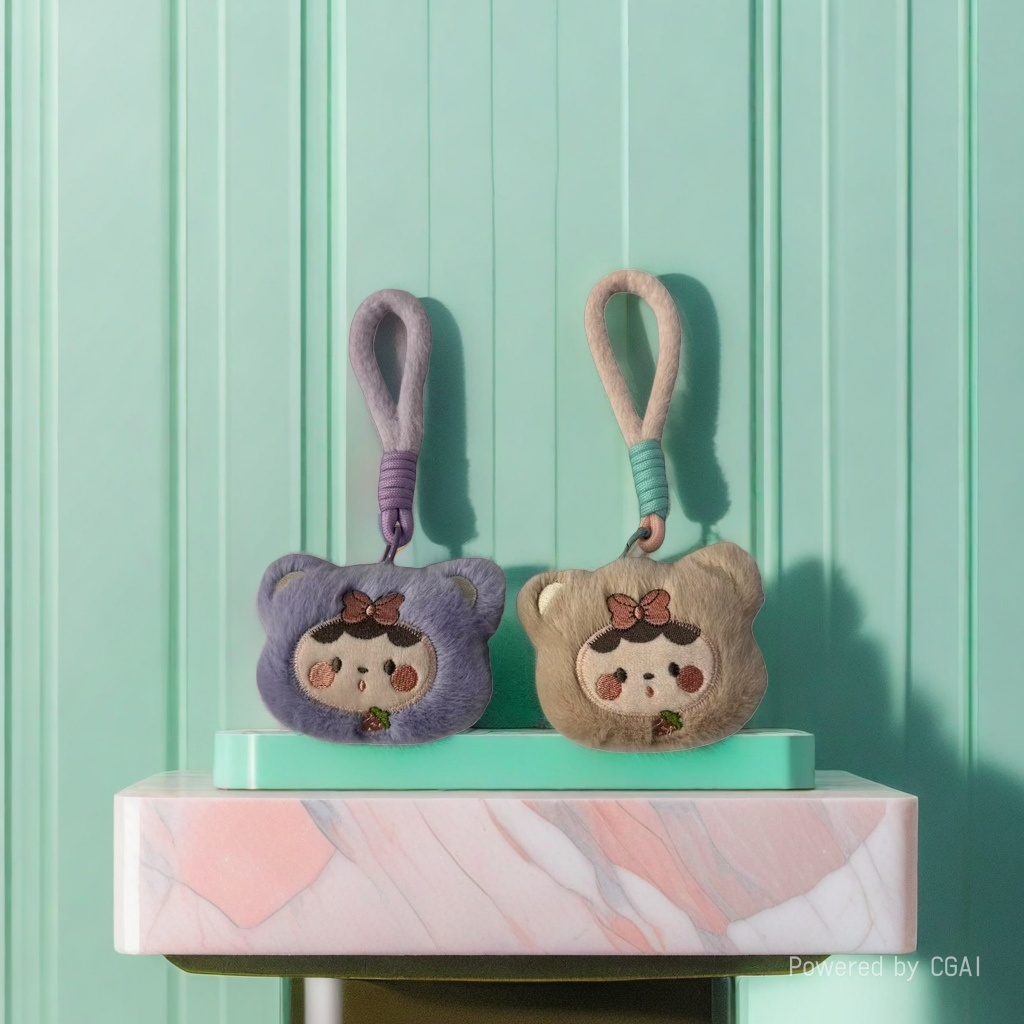 Doll keychain pendant with pull-down button design key chain accessory Specification image