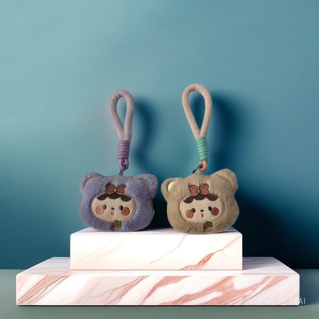 Doll keychain pendant with pull-down button design key chain accessory details Picture