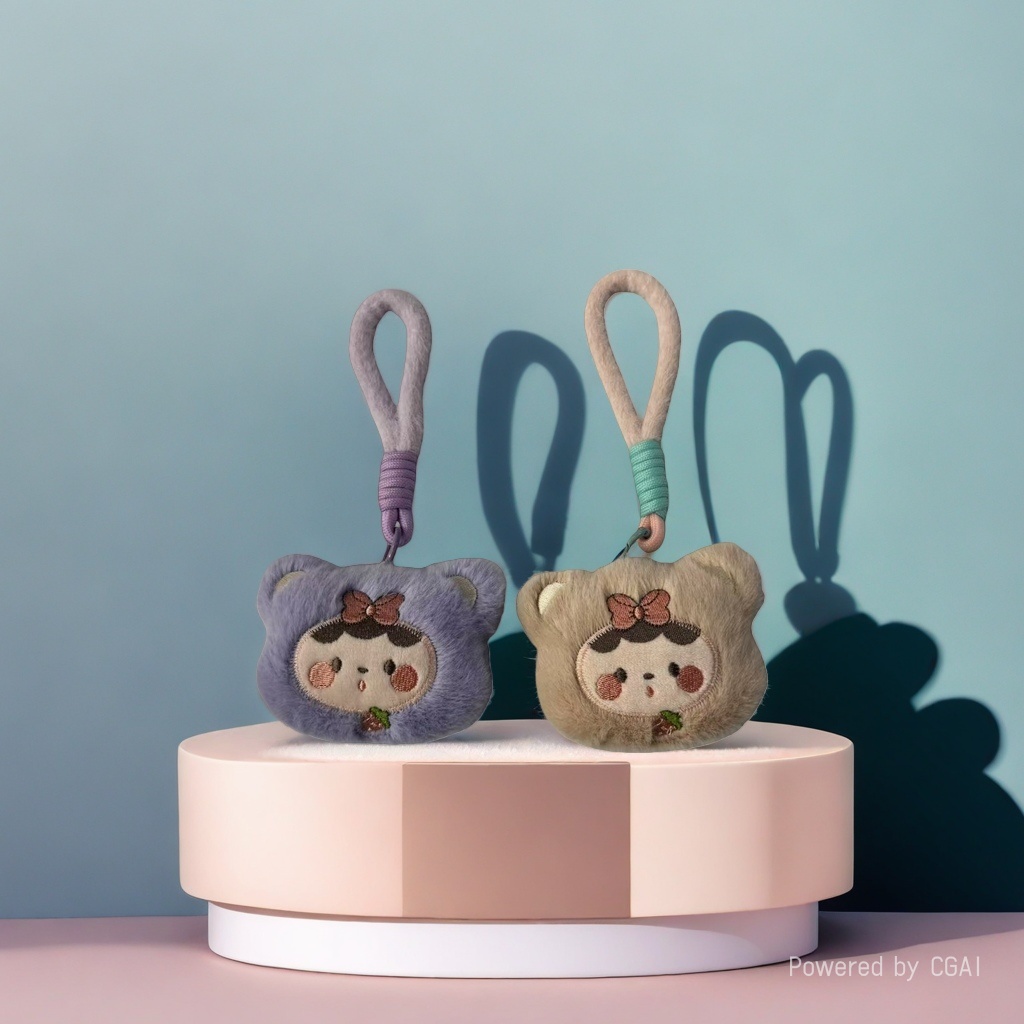 Doll keychain pendant with pull-down button design key chain accessory