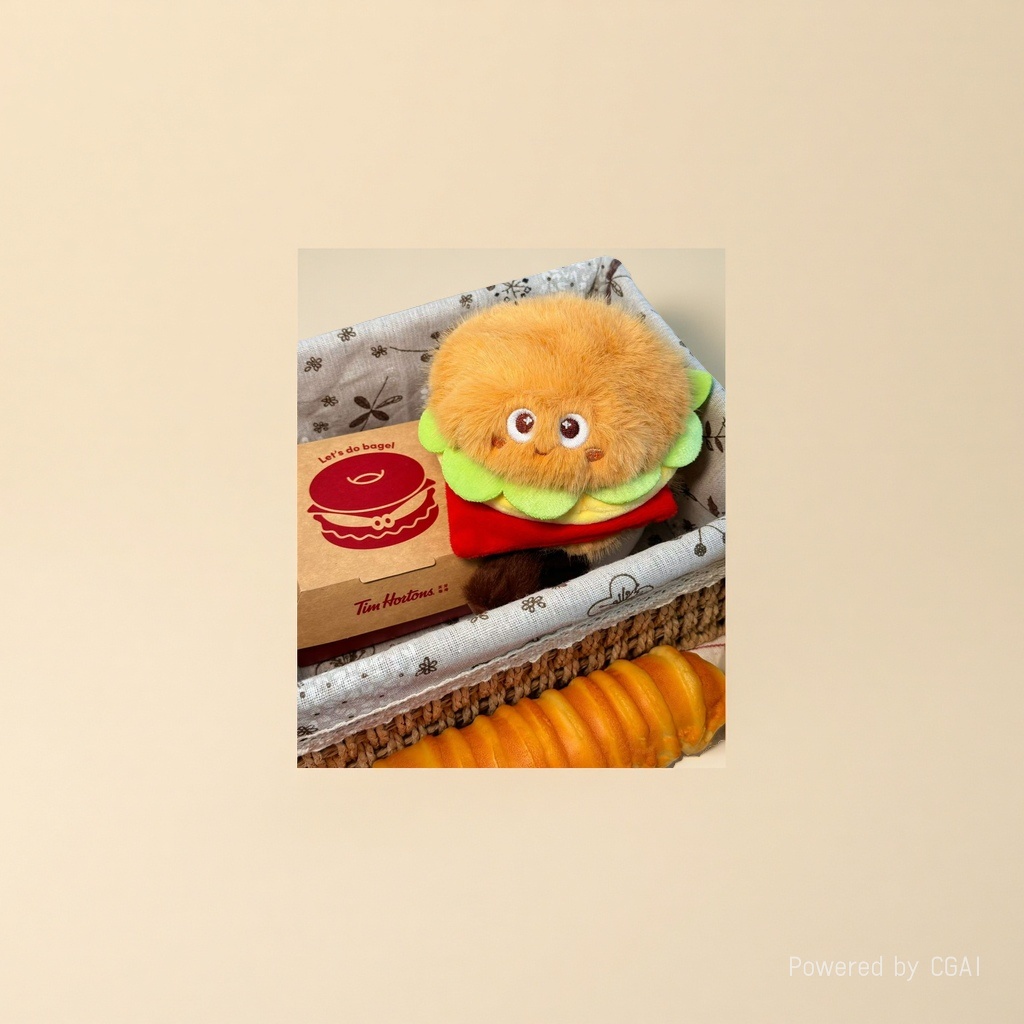 Original cute hamburger, palm treasure, French fries pendant, plush toy, table companion, figurine, hot dog, birthday cake Specification image