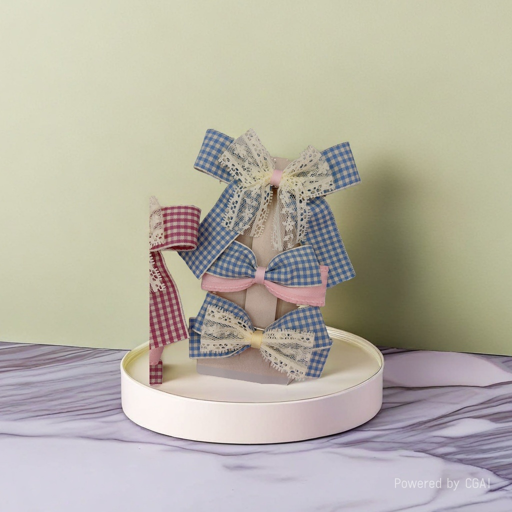 Blue checkered bow hair accessory is a fashionable and versatile hair clip for girls and adults details Picture
