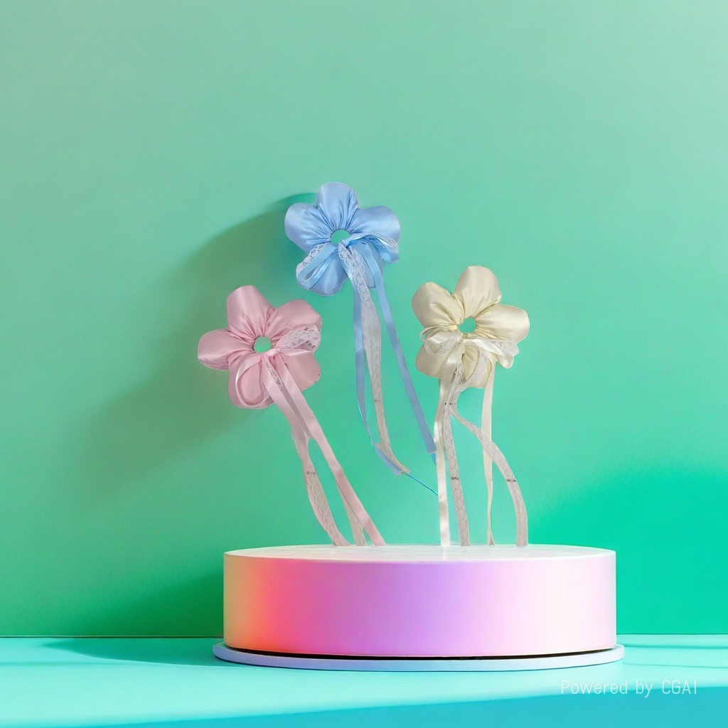 Cute sponge flower, large intestine circle, hair tie, bow, ribbon, hair band, hair tie, braided hair tie details Picture