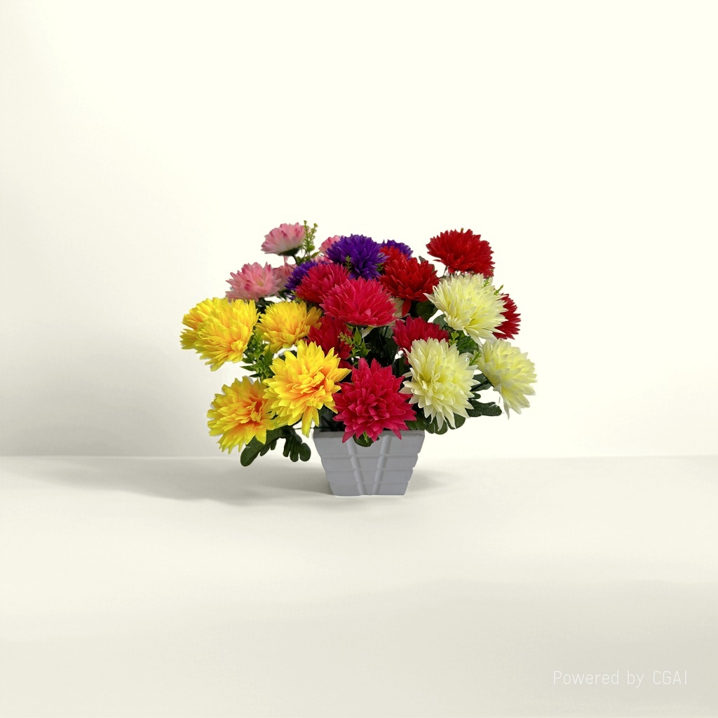 Peony simulation large bouquet, hand-made flower, miniature plant model, artificial flower, plastic potted plant with flowerpot and small pebbles