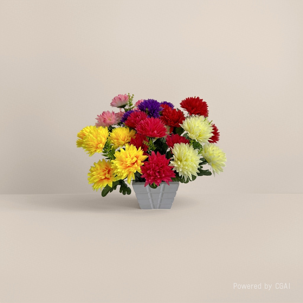 Peony simulation large bouquet, hand-made flower, miniature plant model, artificial flower, plastic potted plant with flowerpot and small pebbles Specification image