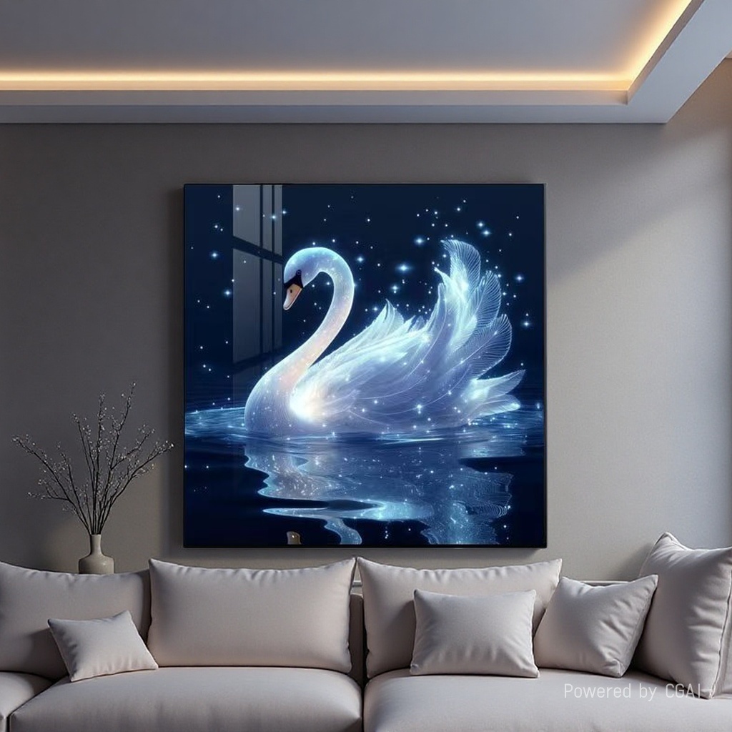 Modern art swan decorative painting, mural hanging painting, diamond sofa background decorative painting, electricity meter box decorative painting details Picture