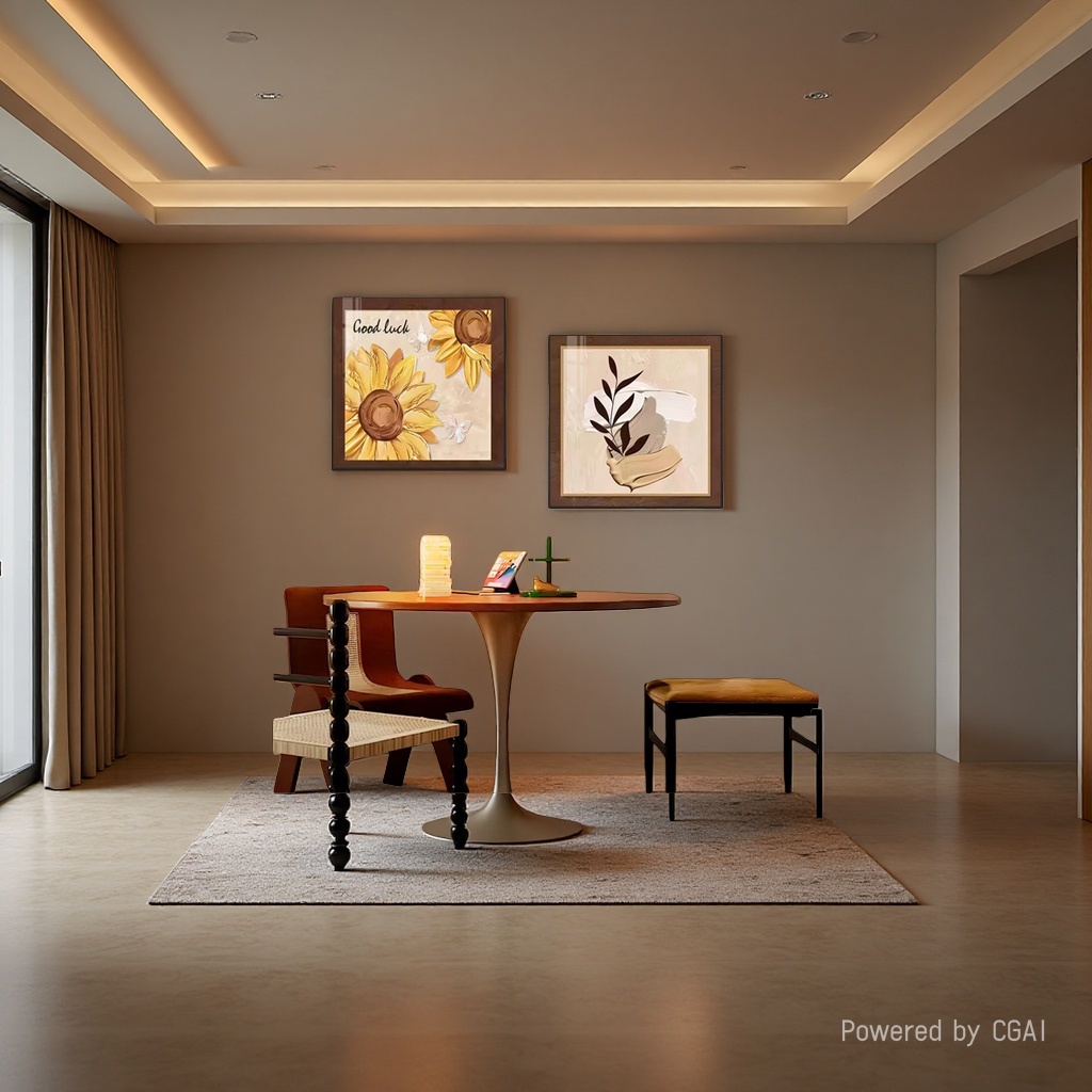 New Chinese-style living room decorative paintings, red sofa background wall paintings for the New Year, and paintings for the entrance hall of a new house details Picture