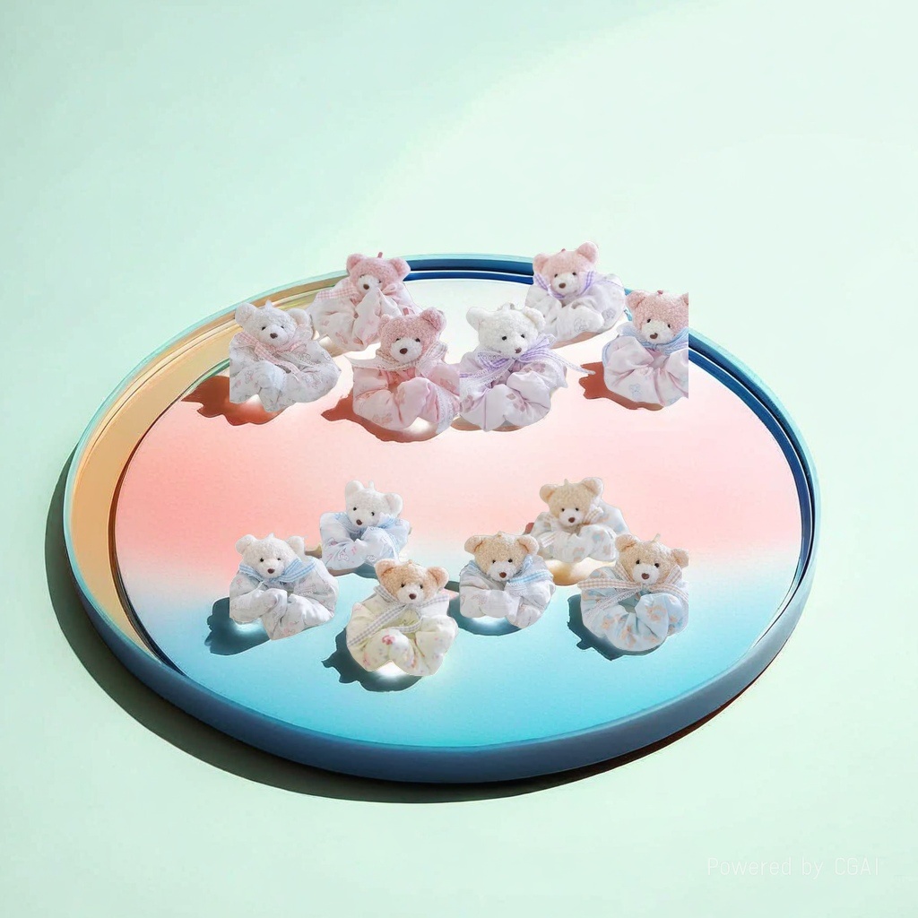 Creative and cute little bear large intestine hair band, cute red polka dot lace hair tie, hair accessory, bun hairstyle accessory for women Specification image