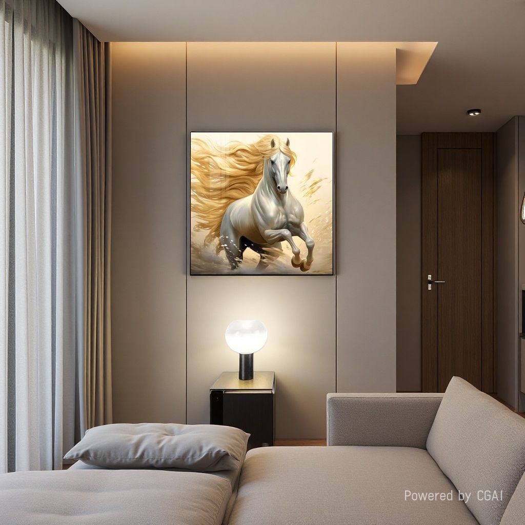 From the living room sofa background wall of the blood-sweating horse to the large-sized hanging paintings in the office and study of the successful boss details Picture