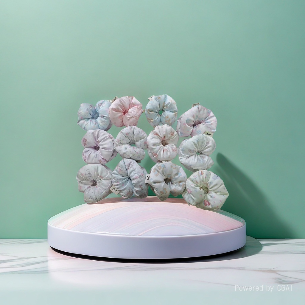 Spring and summer sweet and versatile fabric three-dimensional cotton-filled children's flower sausage circle, floral bow, girl bun hair circle details Picture