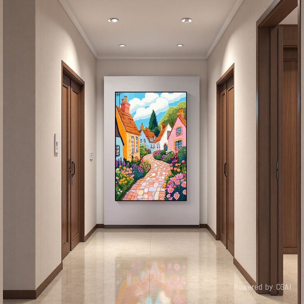 Landscape paintings, colorful houses and gardens, hand-painted three-dimensional oil paintings, fabric decorative paintings, American paper-cut paintings