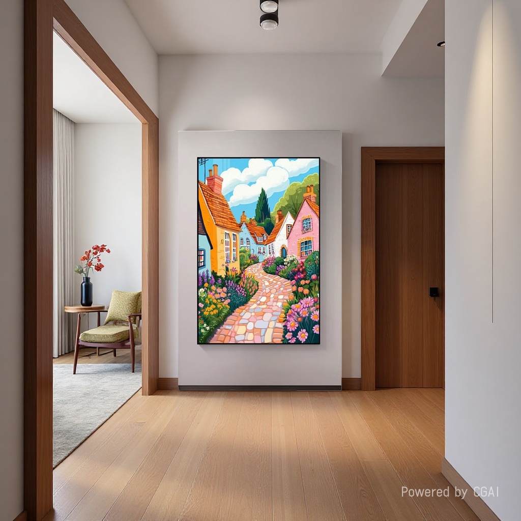 Landscape paintings, colorful houses and gardens, hand-painted three-dimensional oil paintings, fabric decorative paintings, American paper-cut paintings Specification image