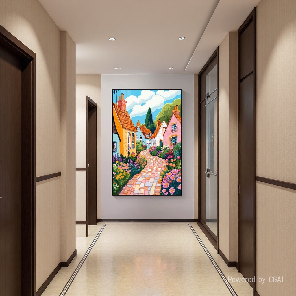 Landscape paintings, colorful houses and gardens, hand-painted three-dimensional oil paintings, fabric decorative paintings, American paper-cut paintings Application Scenario