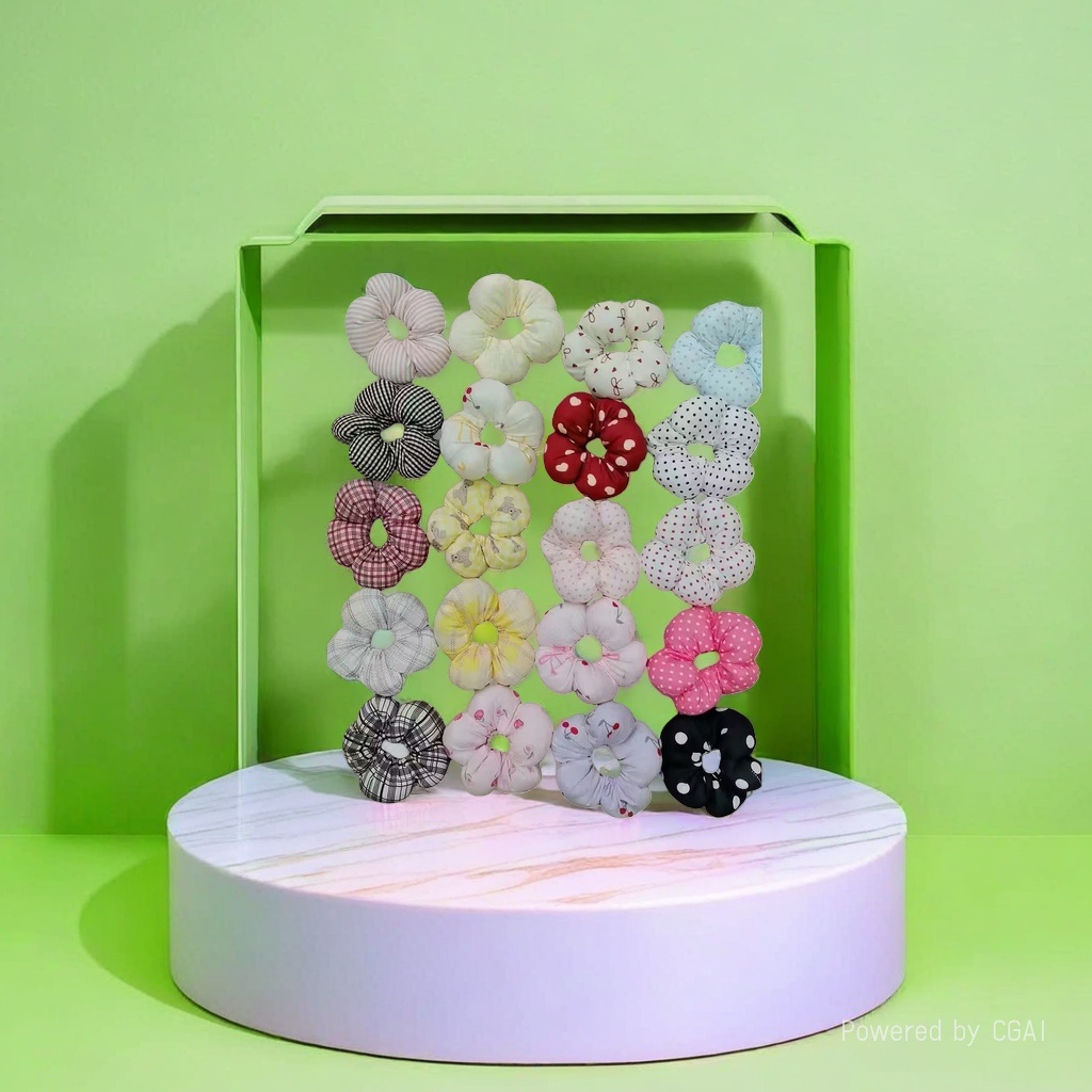 New high-end hair accessories for girls, featuring checkered floral patterns, cotton-filled intestinal rings, color-matched buttons, bows, large intestine hair bands and headbands details Picture