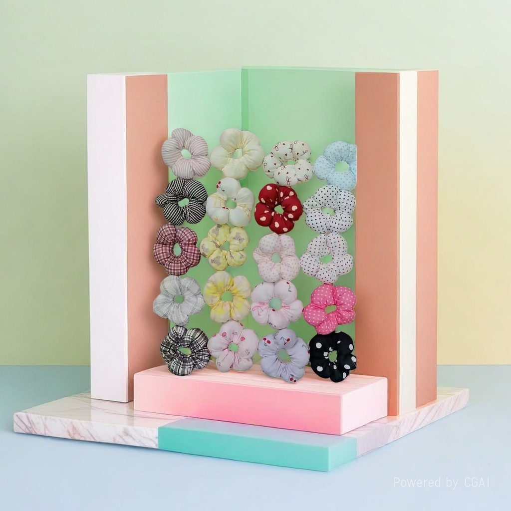 New high-end hair accessories for girls, featuring checkered floral patterns, cotton-filled intestinal rings, color-matched buttons, bows, large intestine hair bands and headbands Specification image