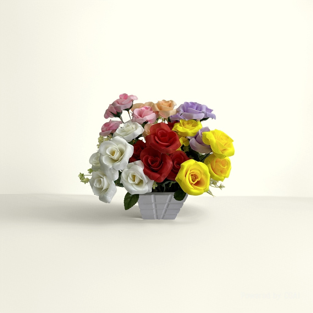 仿真玫瑰彩色花束带花盆 玫瑰花瓣片奔现花束 Flowers