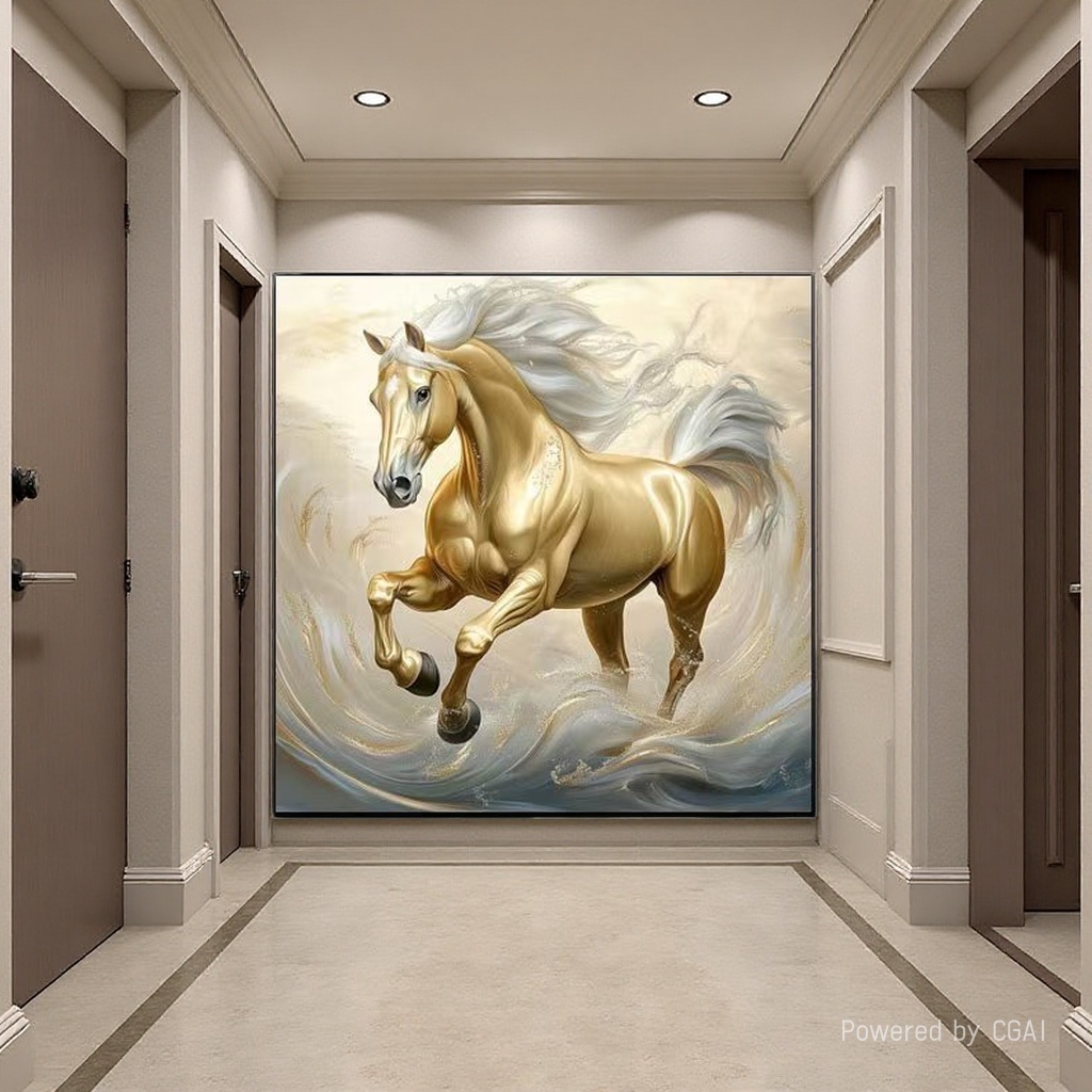 金色骏马手绘立体油画布艺装饰画美式纸雕画