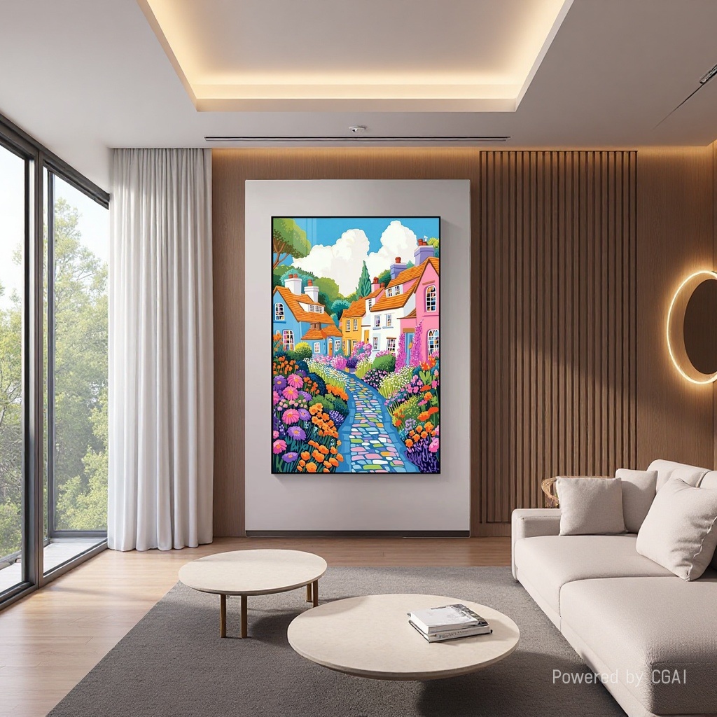 حدائق المنازل الحديثة الملونة ترسم لوحات جدارية عن مواضيع مثل الكمان، ومزونة بأغطية العدادات الكهربائية details Picture
