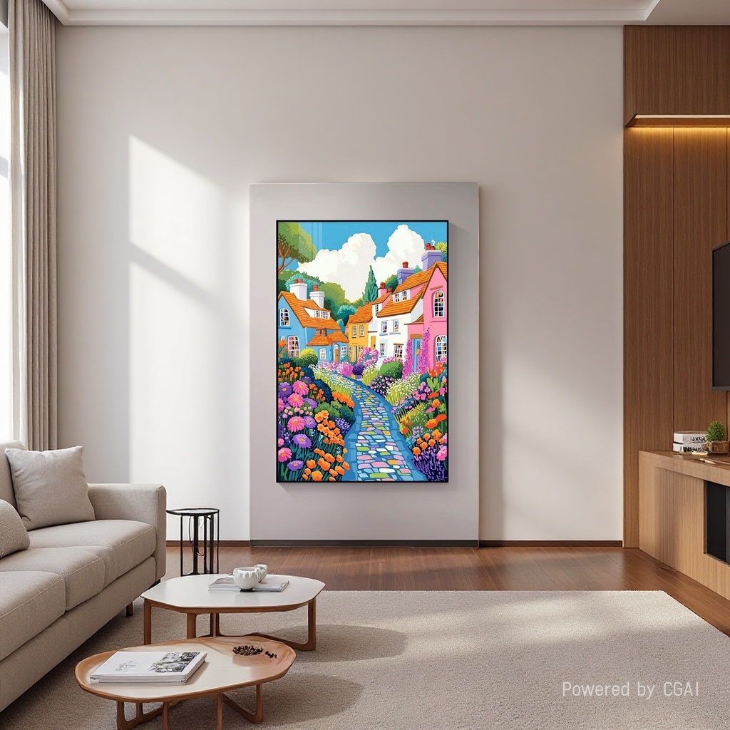 حدائق المنازل الحديثة الملونة ترسم لوحات جدارية عن مواضيع مثل الكمان، ومزونة بأغطية العدادات الكهربائية Specification image
