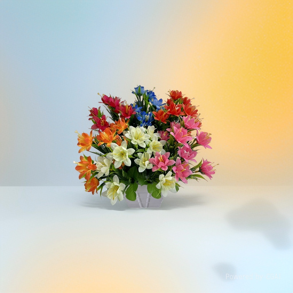 Monet's Garden faux plastic bouquets, colorful artificial flowers, handcrafted flower materials details Picture