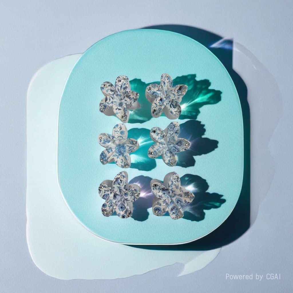 Blue and white porcelain flower-shaped acetate shark-shaped hairpin details Picture