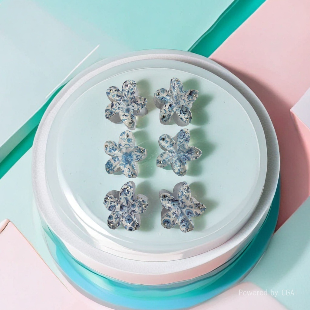 Blue and white porcelain flower-shaped acetate shark-shaped hairpin Specification image