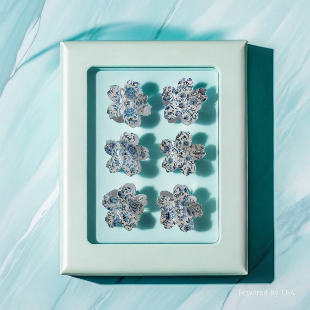Blue and white porcelain-style flower acetate grabber shark clip hairpin