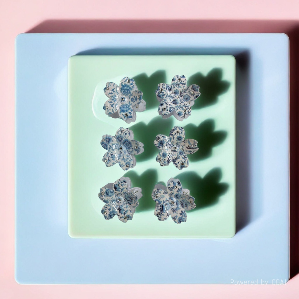 Blue and white porcelain-style flower acetate grabber shark clip hairpin Application Scenario