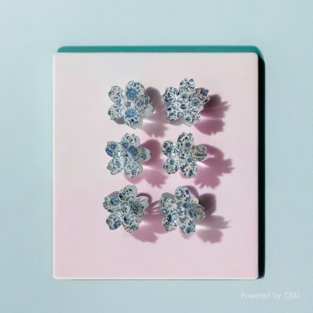 Blue and white porcelain-style flower acetate grabber shark clip hairpin Specification image