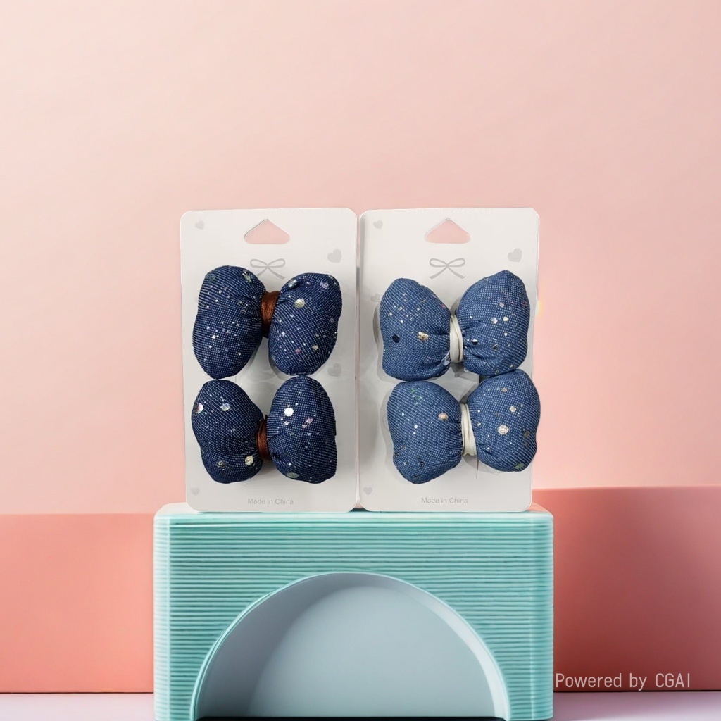 Blue fabric bow hair accessory, sweet and girlish style headwear, adjustable tightness hair tie products details Picture