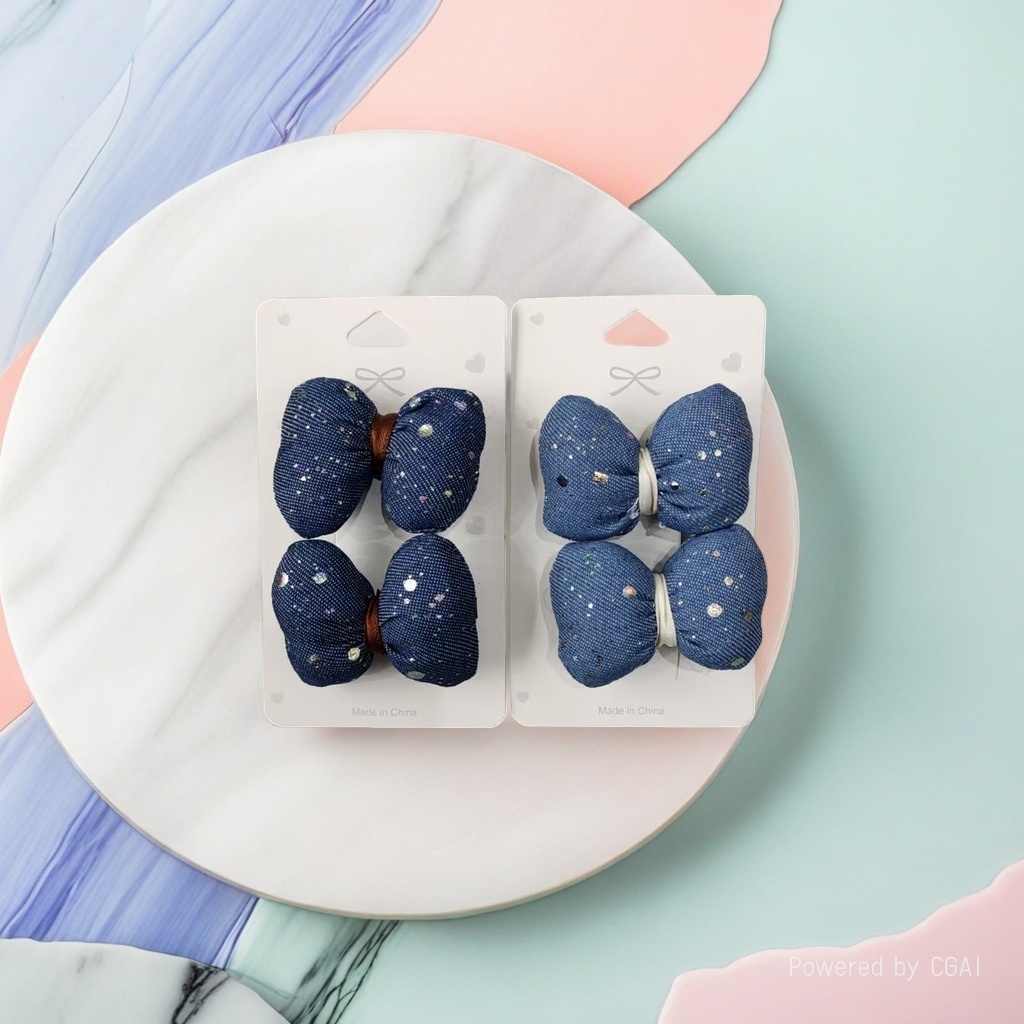 Blue fabric bow hair accessory, sweet and girlish style headwear, adjustable tightness hair tie products